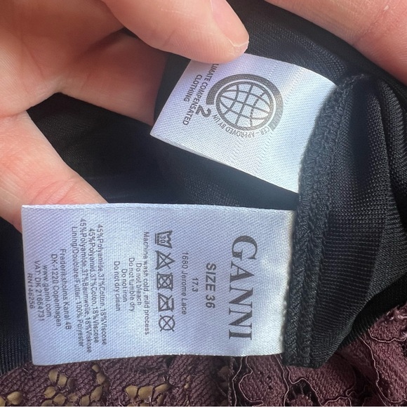 Ganni Jerome long-sleeve lace mini dress in decadent chocolate - Picture 6 of 7